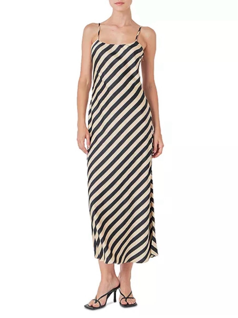 NWT Endless Rose Sleeveless Satin Striped Slip Maxi Dress, XS